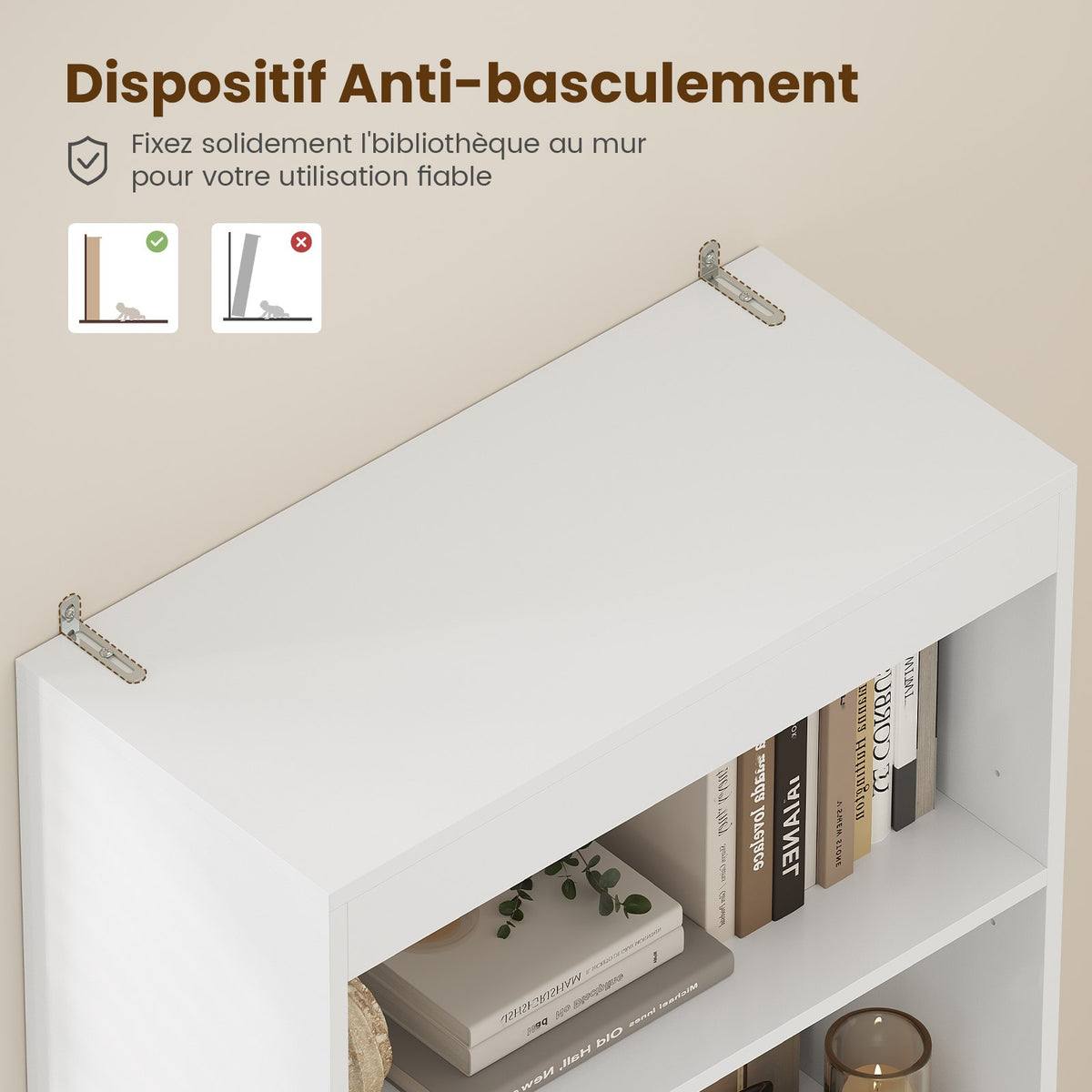 Bibliothèque Meuble de Rangement avec 2 Grands Tiroirs et 4 Compartiments Colonne Polyvalente avec Étagère Réglable180x60x24 CM