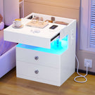 Table de chevet AOGLLATI avec lumière LED et veilleuse prise électrique 2 tiroirs et espace de rangement noir 40x35x59 cm