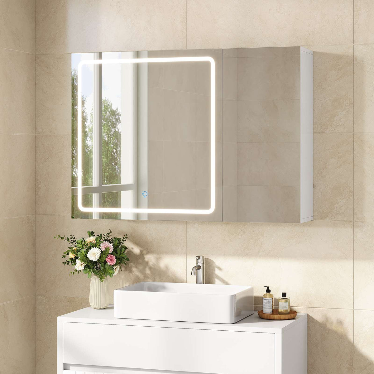 AOGLLATI  Armoire Murale Salle de Bain avec Prise 3 Températures Lumière  Dimmable  Armoire de Toilette avec Miroir HD 16 x 80 x 60 cm Blanc