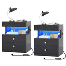 Table de chevet AOGLLATI avec lumière LED et veilleuse prise électrique 2 tiroirs et espace de rangement noir 40x35x59 cm