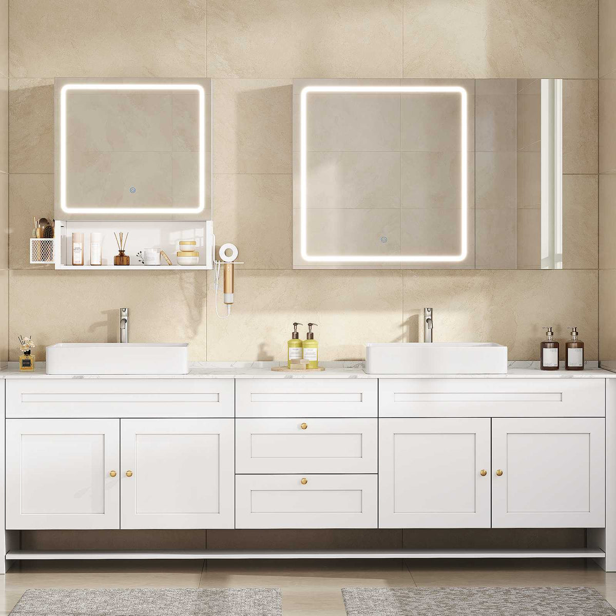AOGLLATI  Armoire Murale Salle de Bain avec Prise 3 Températures Lumière  Dimmable  Armoire de Toilette avec Miroir HD 16 x 80 x 60 cm Blanc