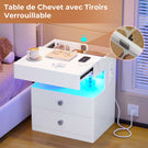 Table de chevet AOGLLATI avec lumière LED et veilleuse prise électrique 2 tiroirs et espace de rangement noir 40x35x59 cm