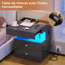 Table de chevet AOGLLATI avec lumière LED et veilleuse prise électrique 2 tiroirs et espace de rangement noir 40x35x59 cm