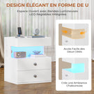 Table de chevet AOGLLATI avec lumière LED et veilleuse prise électrique 2 tiroirs et espace de rangement noir 40x35x59 cm
