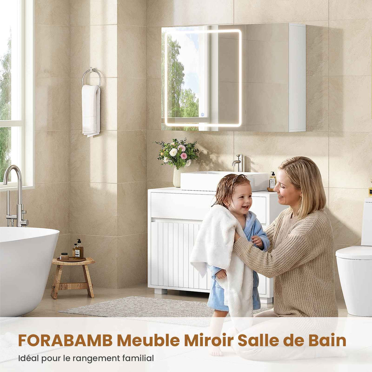 AOGLLATI  Armoire Murale Salle de Bain avec Prise 3 Températures Lumière  Dimmable  Armoire de Toilette avec Miroir HD 16 x 80 x 60 cm Blanc