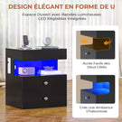 Table de chevet AOGLLATI avec lumière LED et veilleuse prise électrique 2 tiroirs et espace de rangement noir 40x35x59 cm