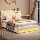 Lit à réglage hydraulique AOGLLATI 140 × 200 avec espace de rangement, équipé d'un éclairage LED et d'un port USB tête de lit rembourrée avec espace de rangement