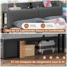 Canapé-lit AOGLLATI 140 x 200 avec rangement plusieurs p Rich text editor Descriptionrises et éclairage LED  avec tête de lit rembourrée lit pour enfants lit double avec cadre en métal