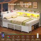 Canapé-lit AOGLLATI 140 x 200 avec rangement plusieurs p Rich text editor Descriptionrises et éclairage LED  avec tête de lit rembourrée lit pour enfants lit double avec cadre en métal