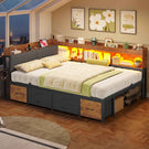 Canapé-lit AOGLLATI 140 x 200 avec rangement plusieurs p Rich text editor Descriptionrises et éclairage LED  avec tête de lit rembourrée lit pour enfants lit double avec cadre en métal