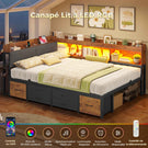 Canapé-lit AOGLLATI 140 x 200 avec rangement plusieurs p Rich text editor Descriptionrises et éclairage LED  avec tête de lit rembourrée lit pour enfants lit double avec cadre en métal
