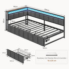 Canapé Lit 90x190 avec Étagère Ouverte et 2 Grands Tiroirs Lit Coffre 90x190 avec Éclairage LED et Multiprise