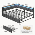 AOGLLATI Canapé Lit 140x190 avec Étagère Ouverte et 2 Grands Tiroirs Lit 140x190 avec Éclairage LED et Multiprise